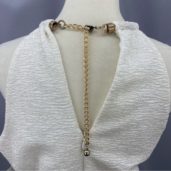 Eliza J Ivory & Gold Fukuro Textured Glitter Halter Sheath Party Cocktail NWT - Picture 8 of 13